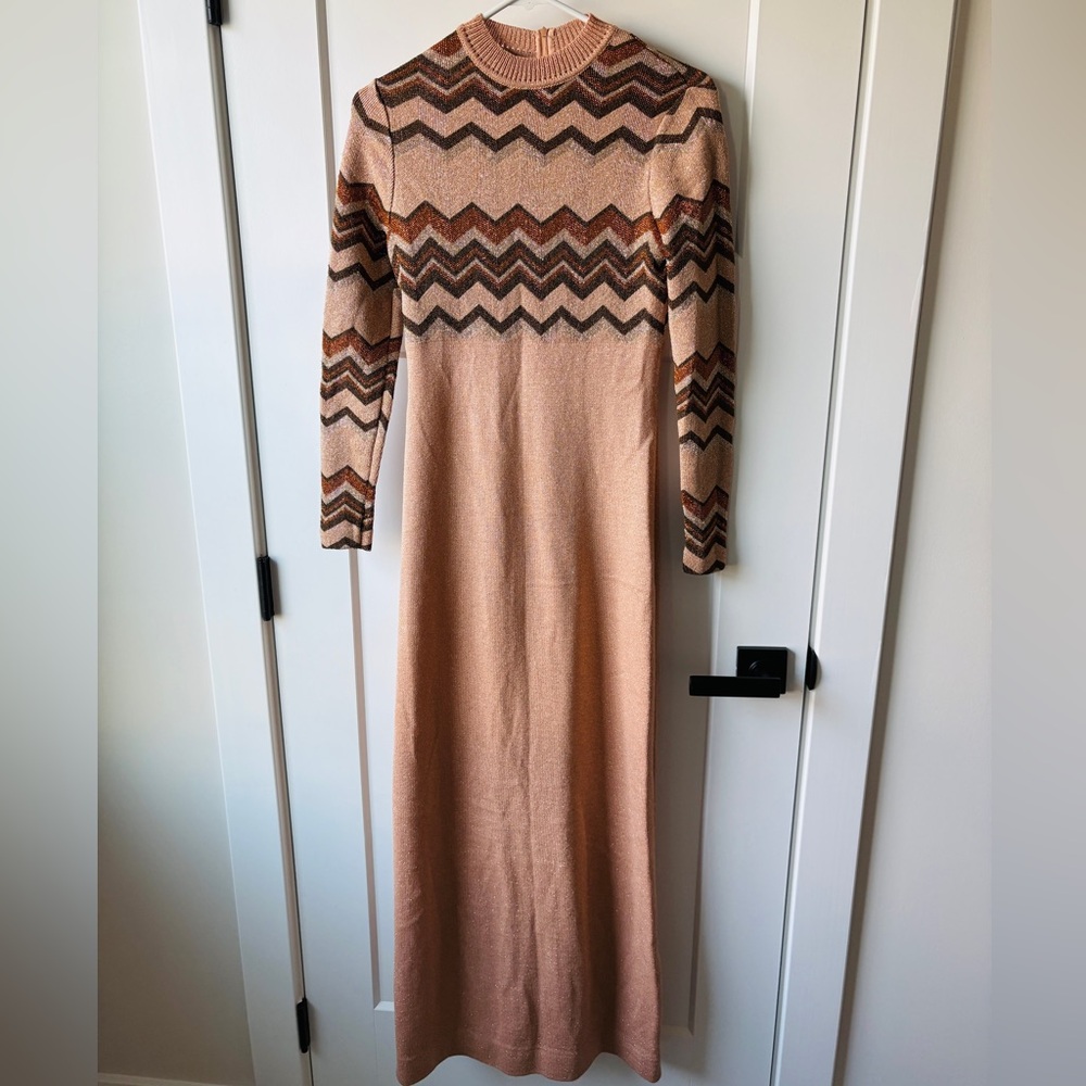Francesca for Damon vintage chevron metallic print long sleeve maxi dress size 6